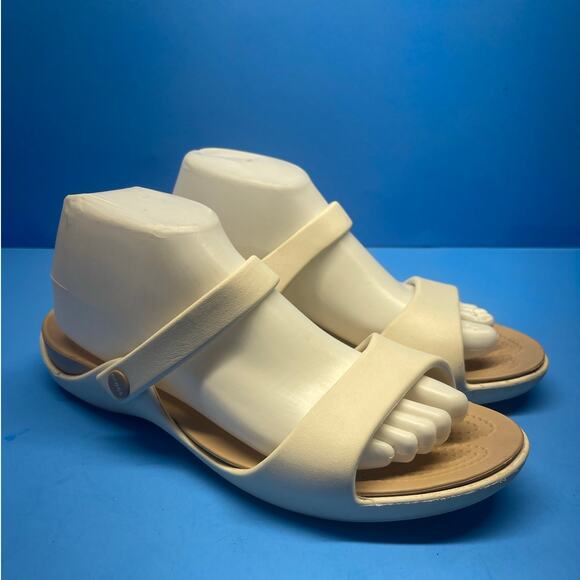 CROC Beige 2 Strap Spa, Pool, Comfortable SANDALS Flip Flop Women Size 10 - Picture 1 of 9
